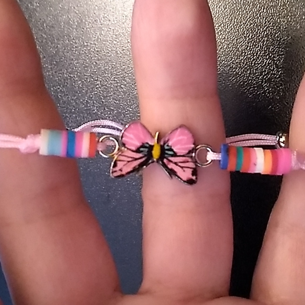 BBTO Gorgeous Butterfly Bracelet w Pink Cording up to 10 inches